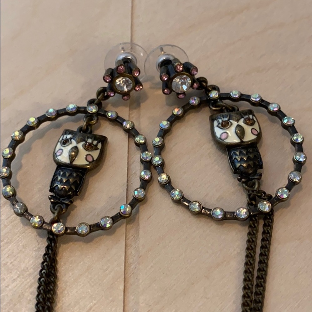 Betsey Johnson Owl Rhinestone Drop Earrings